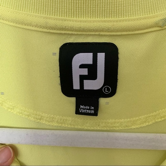 Men's Footjoy Neon Yellow with Silver Arrow Design Golf Polo Size L - Picture 6 of 9